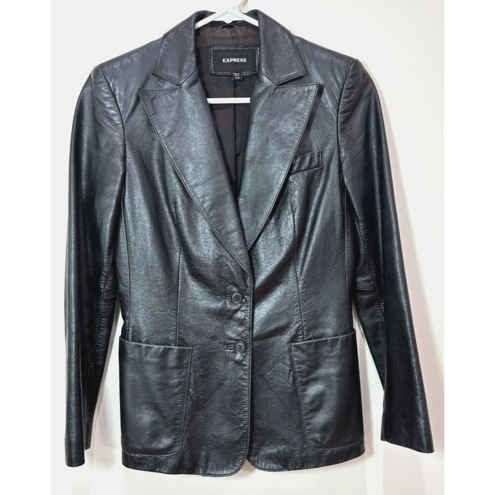 VTG Express Black Leather Jacket Blazer Womens S Y2K 90s Firends Grunge Biker